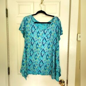 Fresh Produce Short Sleeve Hankerchief Tee Size 1x Blue Tropical Beach Aztec